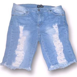 Cover Girl Distressed Denim Bermuda Jean Shorts High Waist Stretch Sz 11/12 EUC